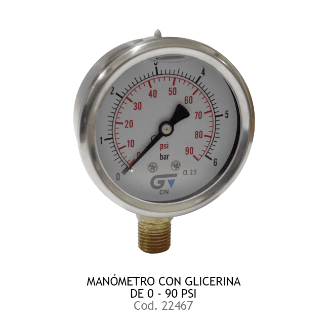 MANOMETRO C/GLICERINA D63 DE 0-90 PSI GENEBRE