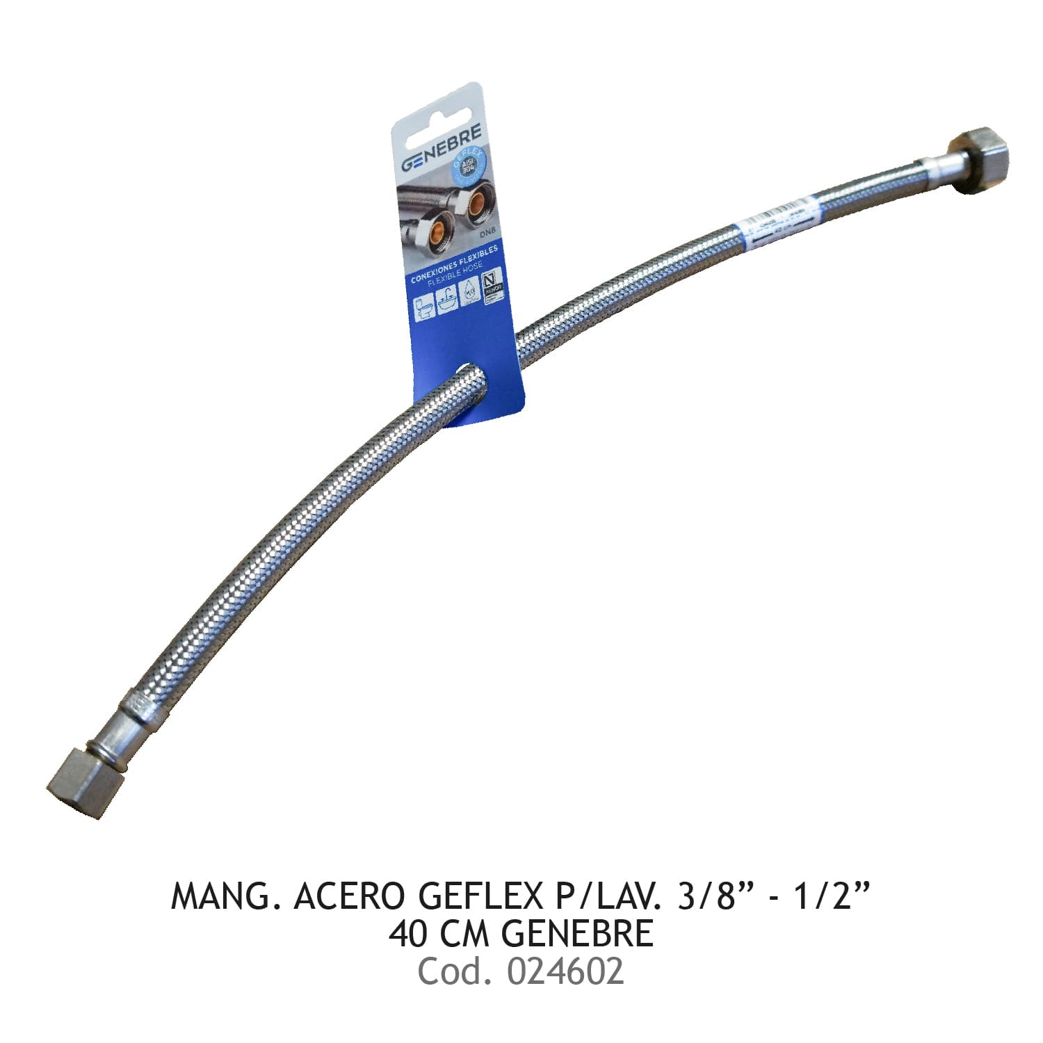 MANG. ACERO GEFLEX P/Lavamanos. 3/8"-1/2" 40CM GENEBRE