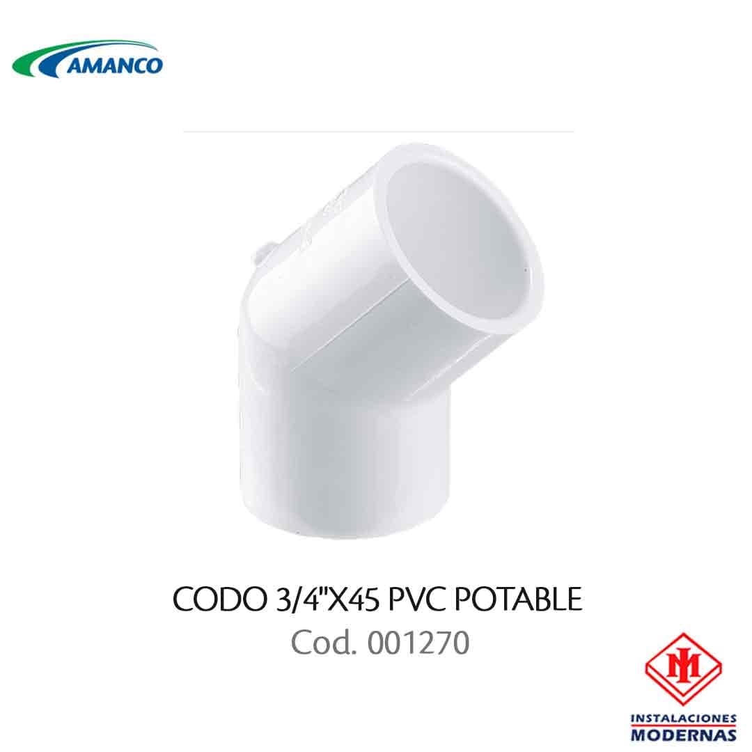 CODO 3/4"X45 PVC POTABLE