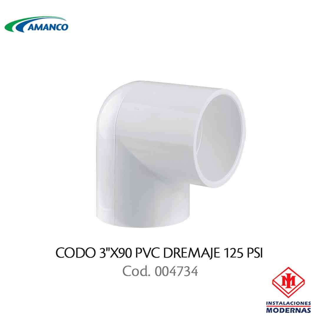 CODO 3"X90 PVC DREMAJE 125 PSI