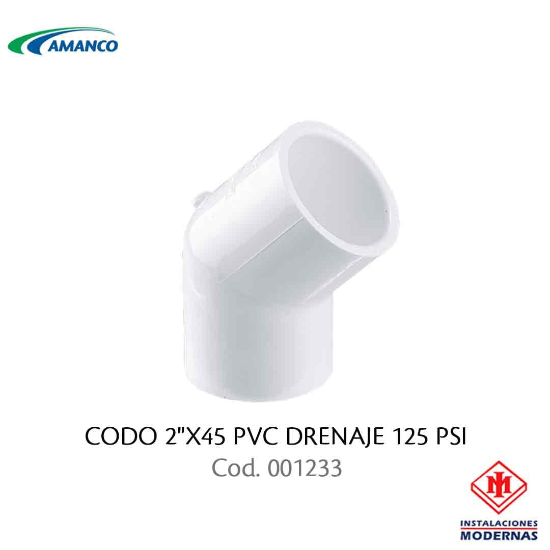 CODO 2"X45 PVC DRENAJE 125 PSI