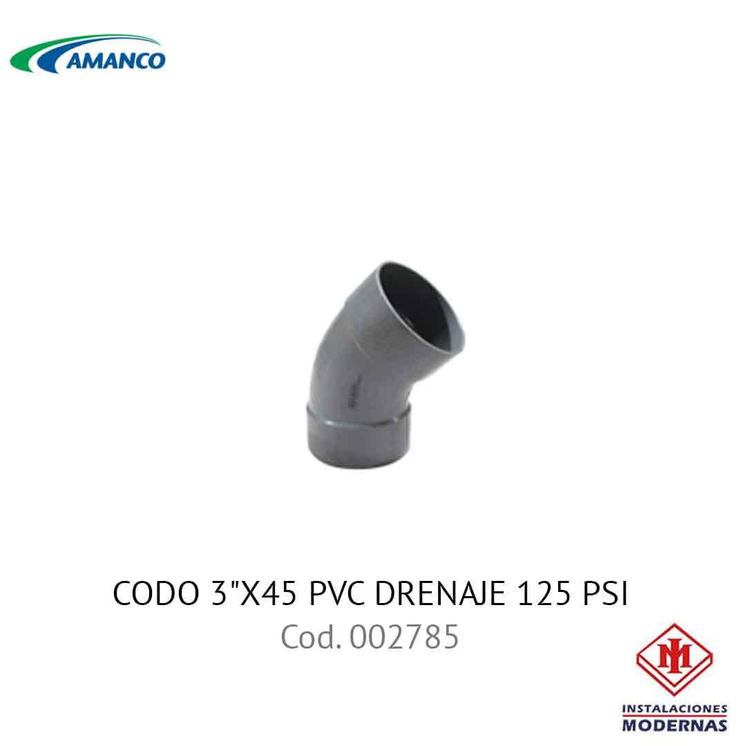 CODO 3"X45 PVC DRENAJE 125 PSI