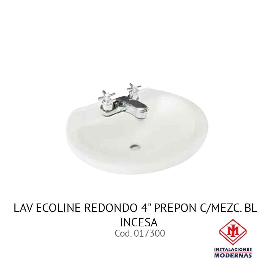 Lavamanos ECOLINE REDONDO 4" PREPON C/MEZC. BL INCESA