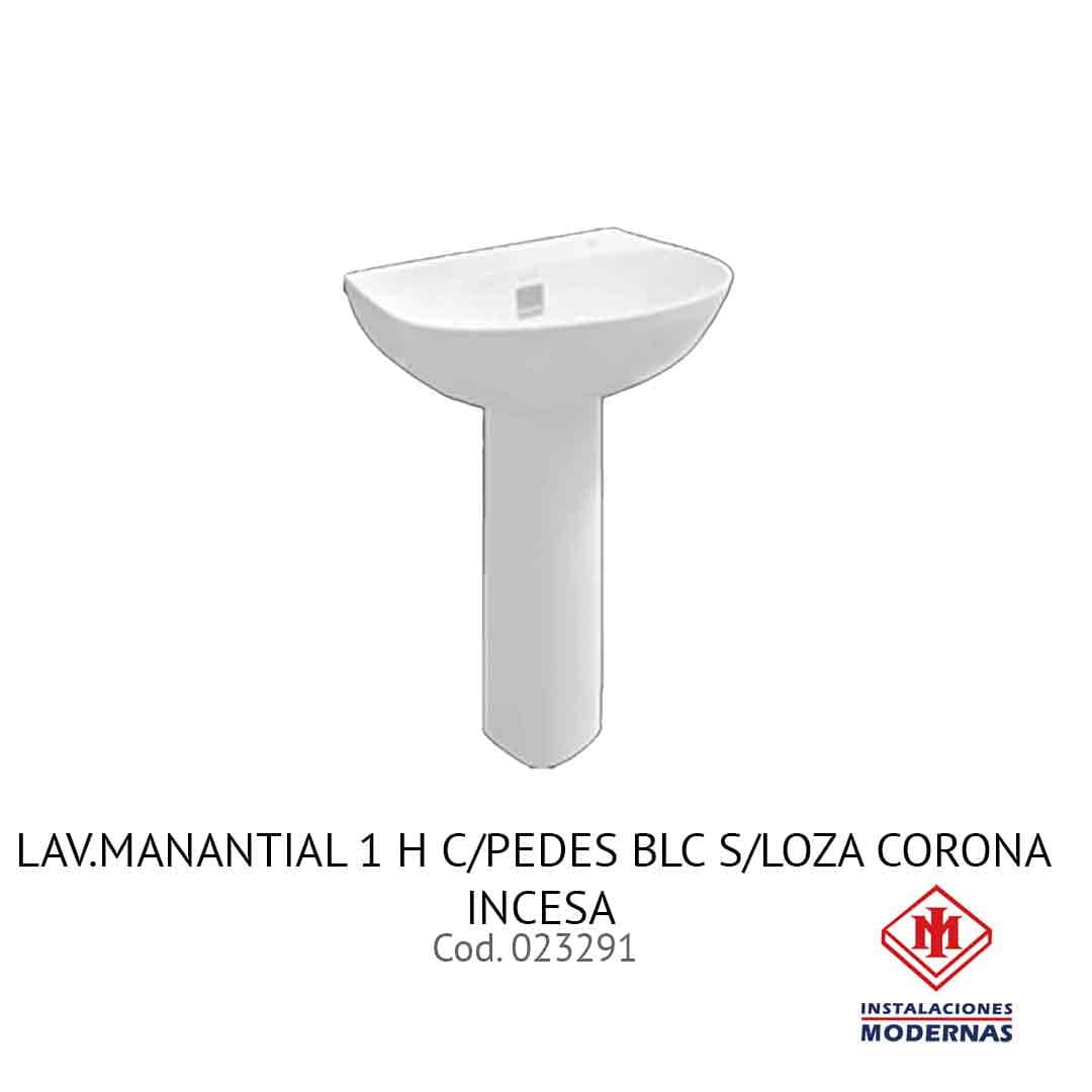 Lav.Manantial 1 h c/pedes blc s/loza Corona INCESA
