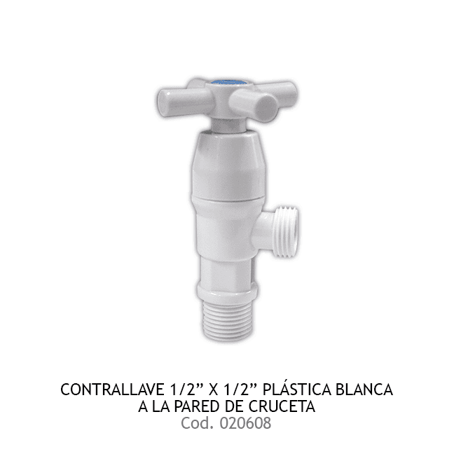 CONTRALLavamanosE1/2" X 1/2" PLAS CRUCETA BL A LA PARED AV-P1804