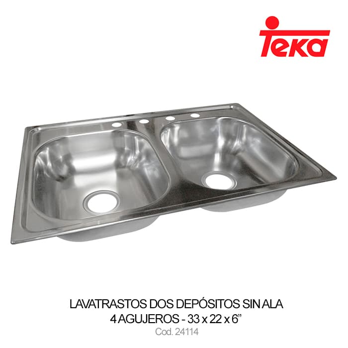 LavamanosAT 2 DEP. S/ALA 33X22X6" 7" 4 HOLES EMPOTRAR PRO-TEKA
